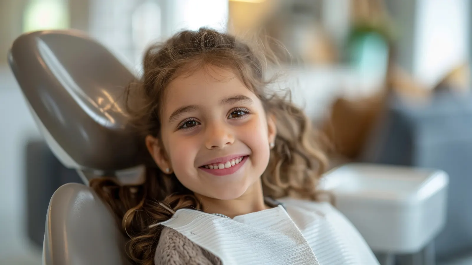 Young girl relaxed and smiling in a pediatric dental chair